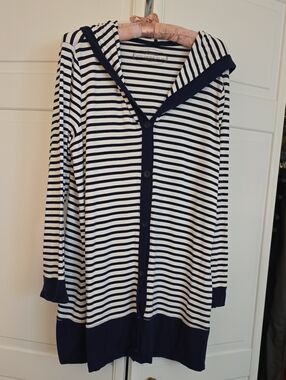 Soma Navy and White Striped Hooded Cardigan Loungewear Size Large
